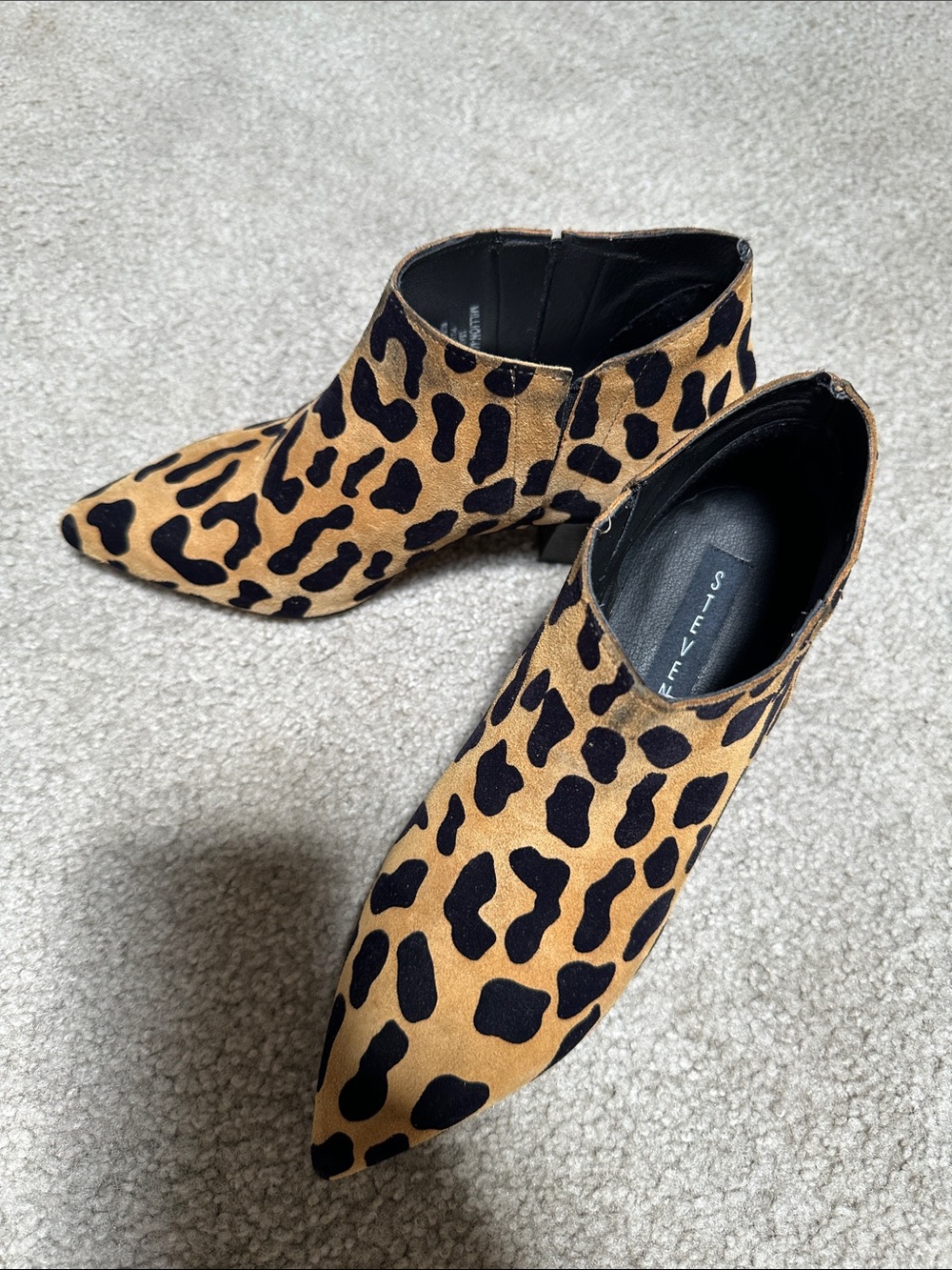 Steve Madden Leopard-Print Pointed Toe Ankle Booties in Tan and Black